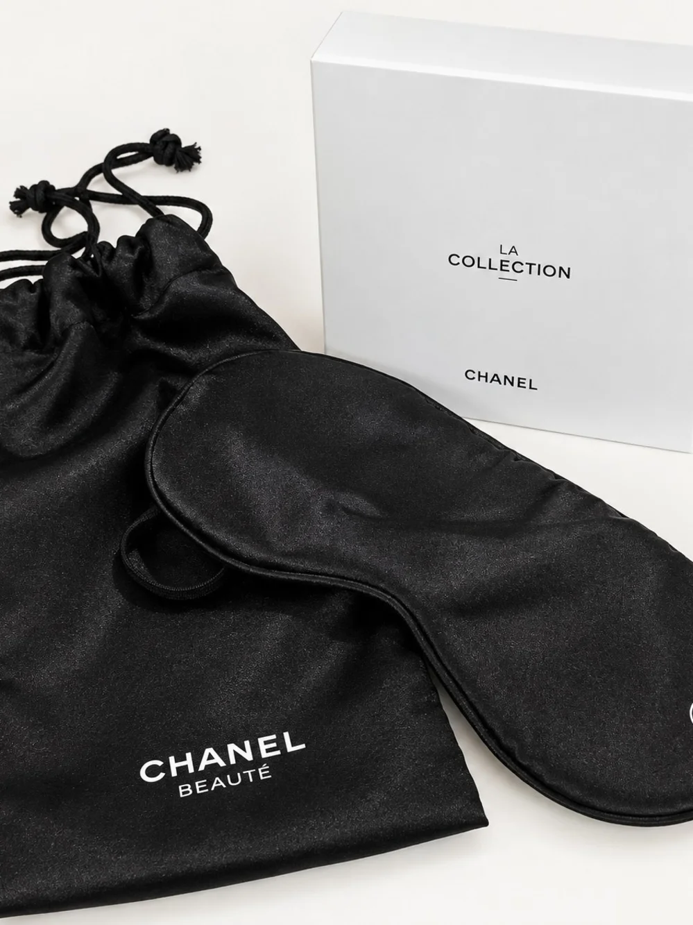 CHANEL Beauté La Collection Black Satin Sleep Eye Mask Pouch & Box